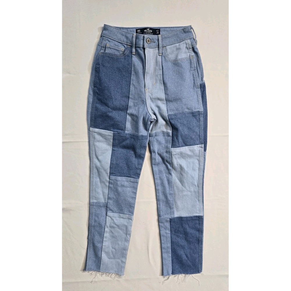 Hollister Mom Jean Blue Patchwork Ultra High-Rise Denim 00S 23x25 Boho Festival